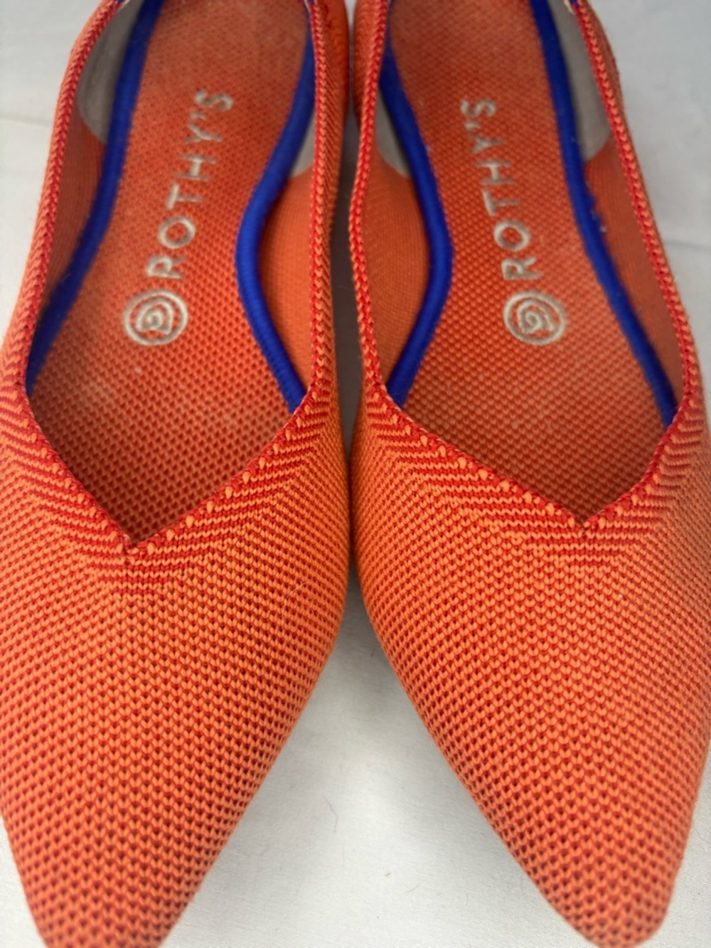 Rothy's The Point Ballet Flats- Permission Orange with Blue Trim- Retired & Rare - Picture 2 of 12
